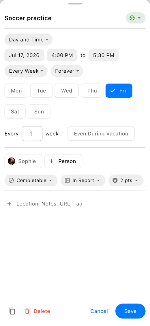 Parent calendar